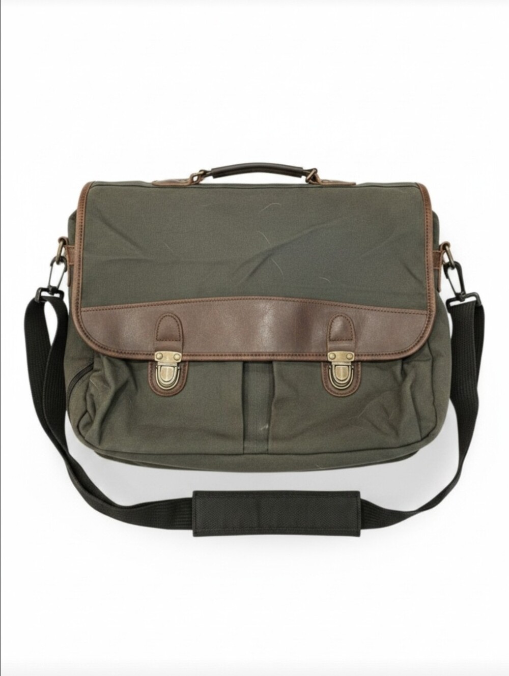 Vintage Eddie Bauer Canvas Leather Messenger Bag Briefcase Forest Green Brown